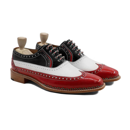 noirtide Men Shoes Handmade, Custom Men's Tricolor Patent Leather Oxford Shoes