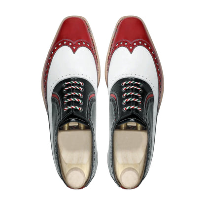 noirtide Handmade, Custom Men's Tricolor Patent Leather Oxford Shoes