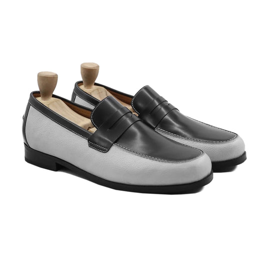 noirtide Men Loafers Handmade, Custom Men's White and Black Box Leather High Shine Loafer