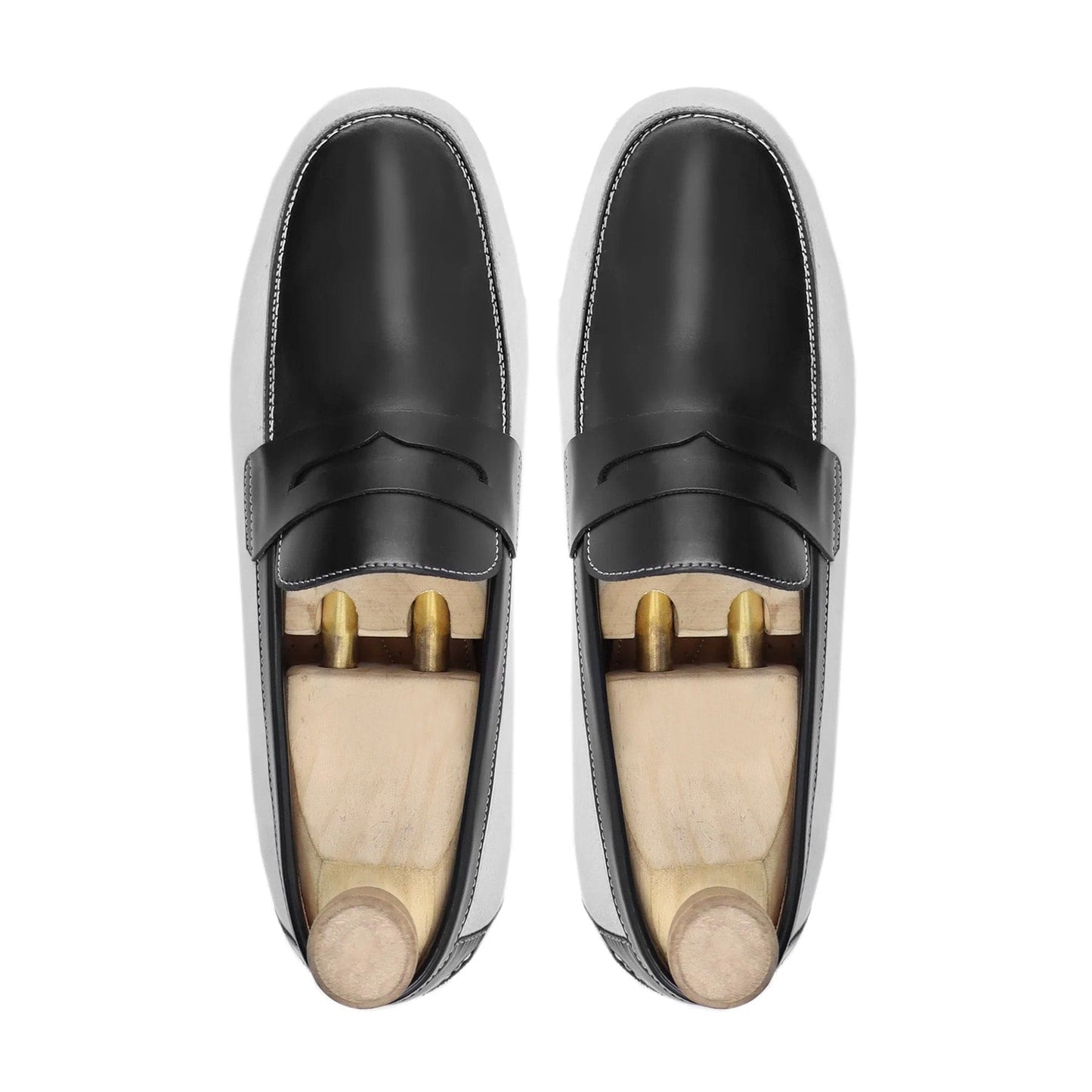 noirtide Men Loafers Handmade, Custom Men's White and Black Box Leather High Shine Loafer