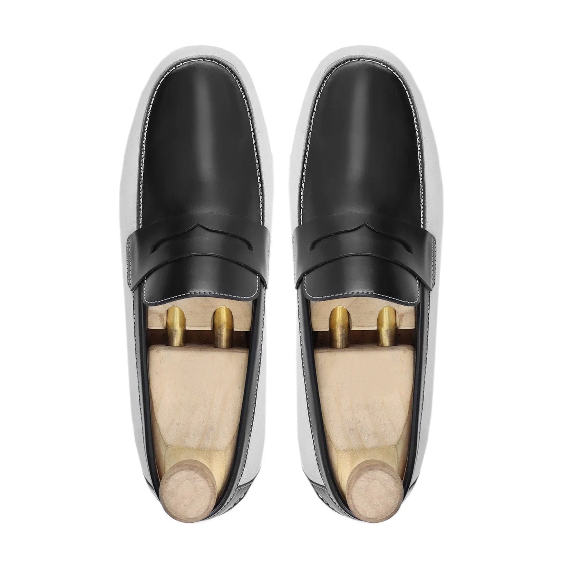 noirtide Men Loafers Handmade, Custom Men's White and Black Box Leather High Shine Loafer