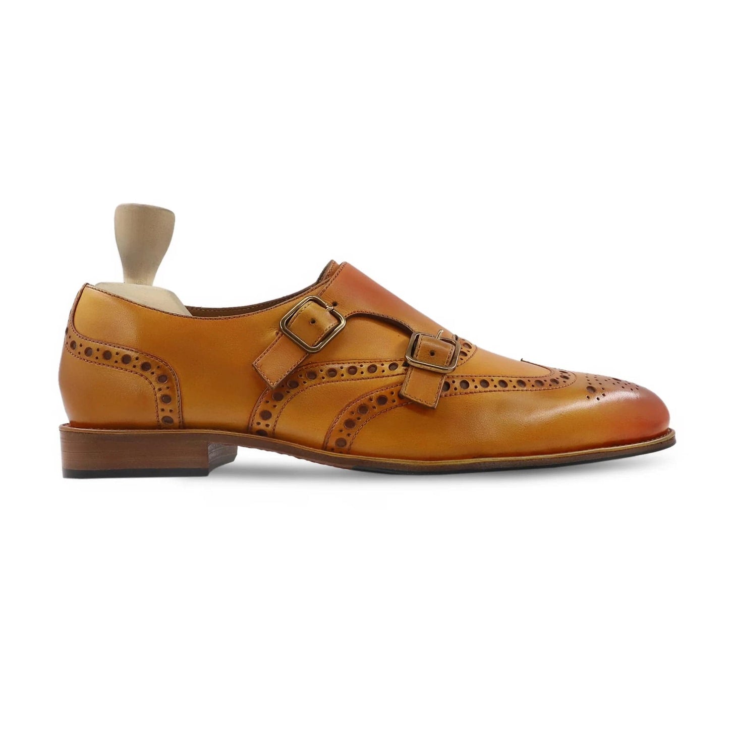 noirtide Handmade Custom Men Tan Yellow Leather Double Monkstrap Shoes