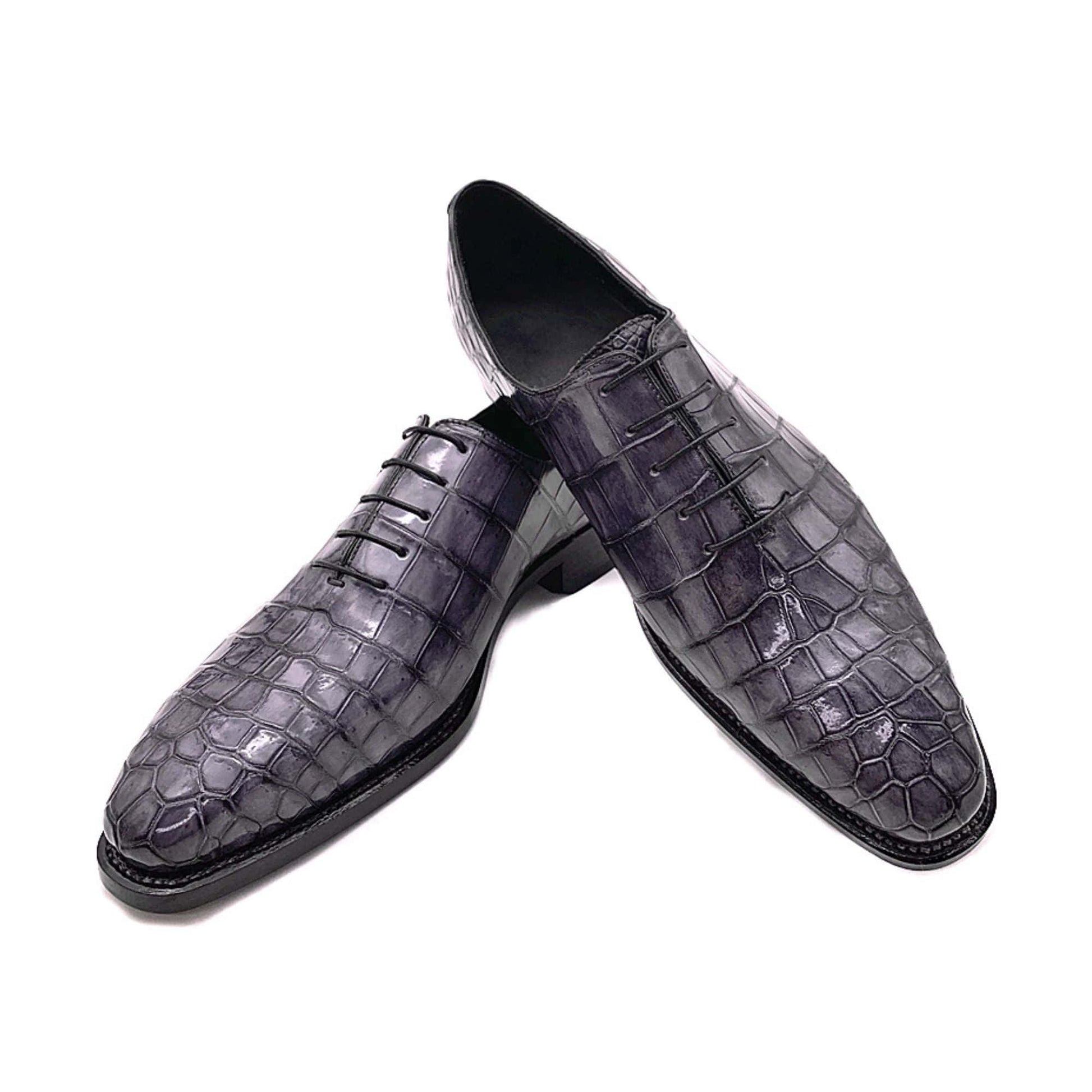 noirtide Handmade, Custom Men Whole Cut Crocodile Pattern Leather Shoes