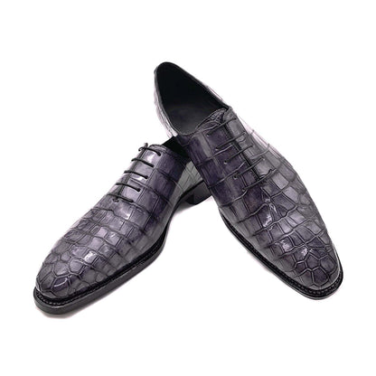 noirtide Handmade, Custom Men Whole Cut Crocodile Pattern Leather Shoes