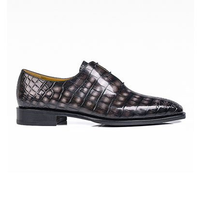 noirtide Handmade, Custom Men Whole Cut Crocodile Pattern Leather Shoes