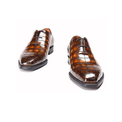 noirtide Handmade, Custom Men Whole Cut Crocodile Pattern Leather Shoes