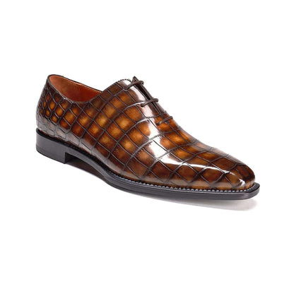 noirtide Handmade, Custom Men Whole Cut Crocodile Pattern Leather Shoes