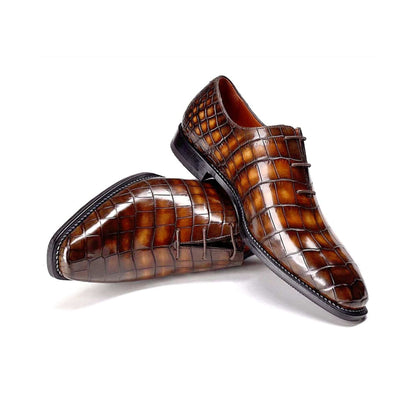 noirtide Handmade, Custom Men Whole Cut Crocodile Pattern Leather Shoes