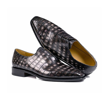 noirtide Handmade, Custom Men Whole Cut Crocodile Pattern Leather Shoes