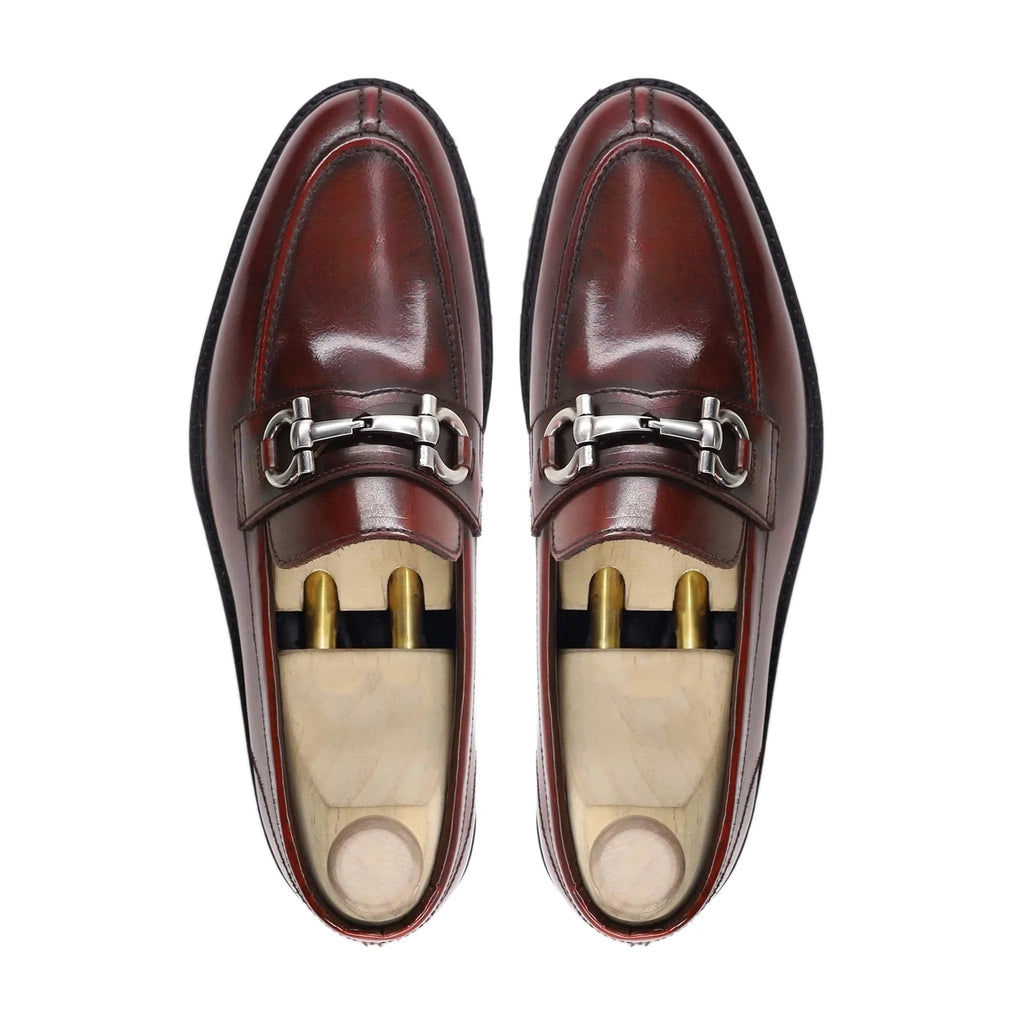 noirtide Handmade Custom Oxblood Calf Leather Mens Loafers