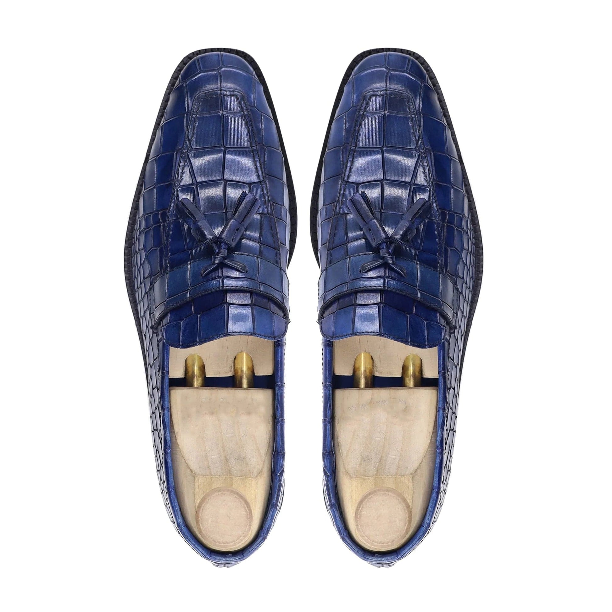 noirtide Handmade Customizable Calf Leather Blue Men Tassel Loafer