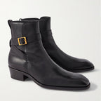 noirtide Handmade Customizable Men's Black Kenneth Buckled Full-grain Leather Chelsea Boots