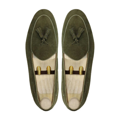 noirtide Handmade Customizable Men Suede Leather Green Tassel Loafer