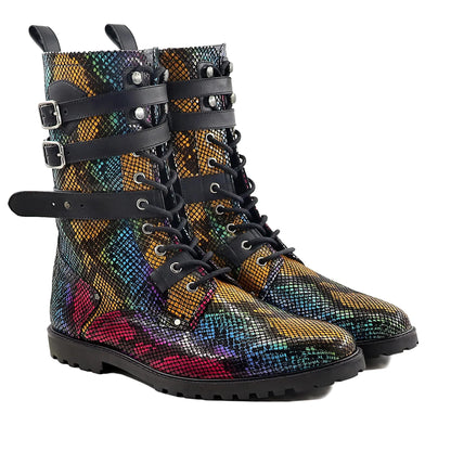 noirtide Handmade Customizable Sanke Pattern Multicolour Leather Boots