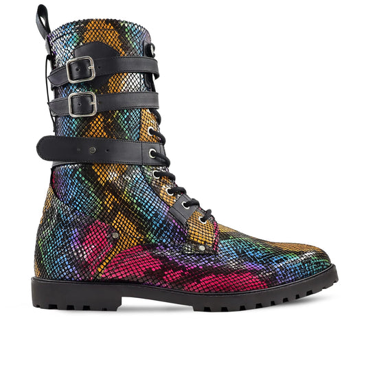 noirtide Handmade Customizable Sanke Pattern Multicolour Leather Boots