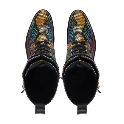 noirtide Handmade Customizable Sanke Pattern Multicolour Leather Boots