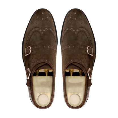 noirtide Handmade Customizable Suede Leather Brown Mens Monkstrap Shoes