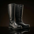 Front view of NOIRTIDE custom Jedi Temple Guard black cosplay boots