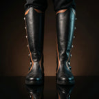 Front view of NOIRTIDE handmade renaissance boots