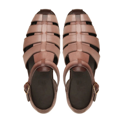 Noirtide Light Camel Calf Leather Men Sandal