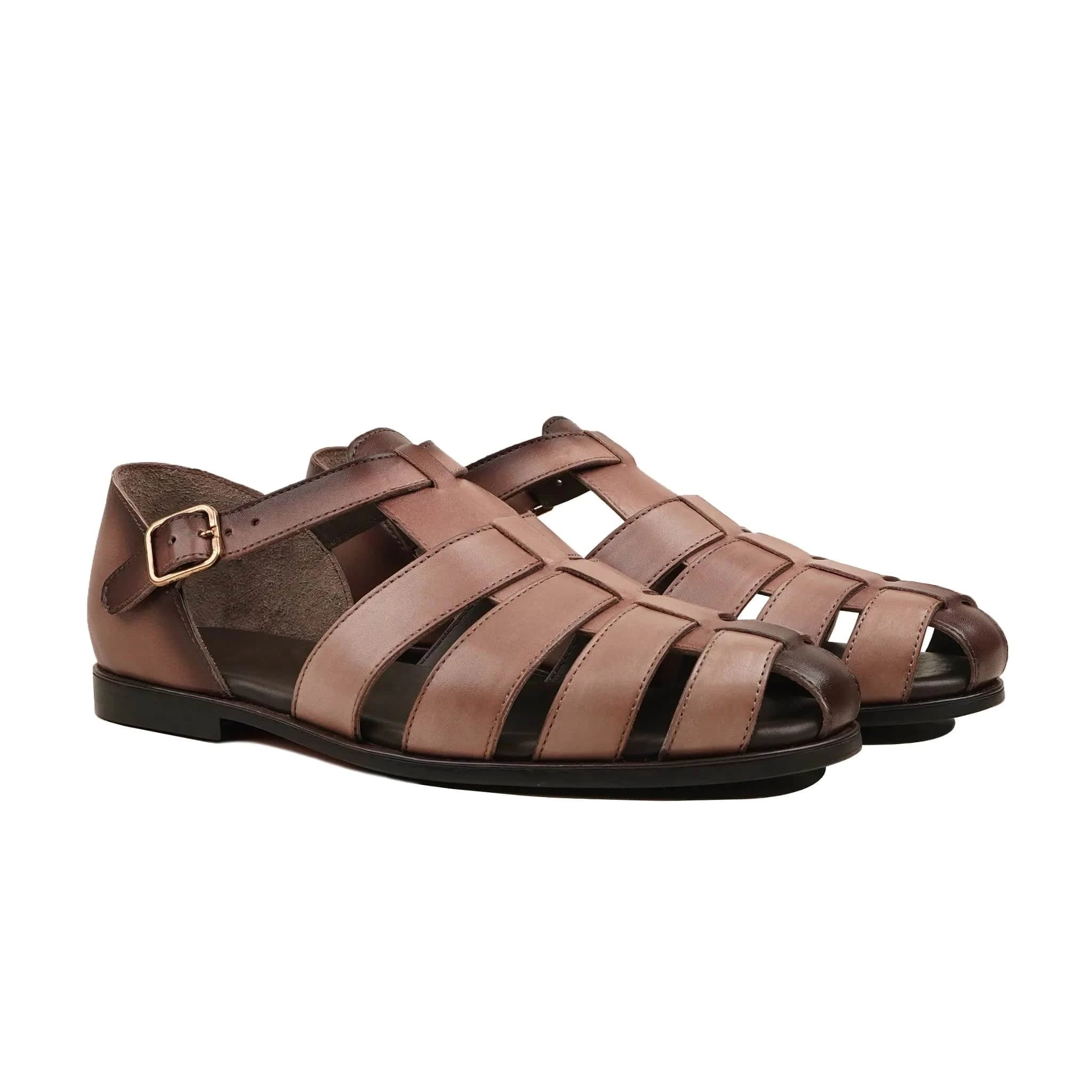 Noirtide Light Camel Calf Leather Men Sandal