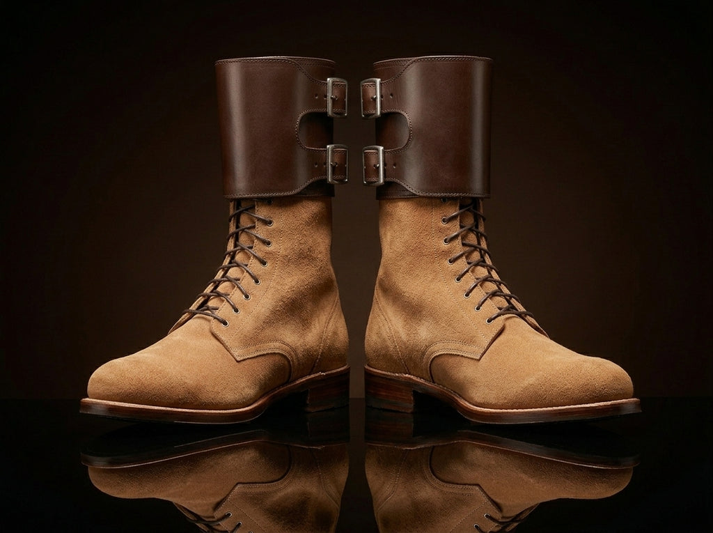 Front view of NOIRTIDE handmade M43 leather combat boots