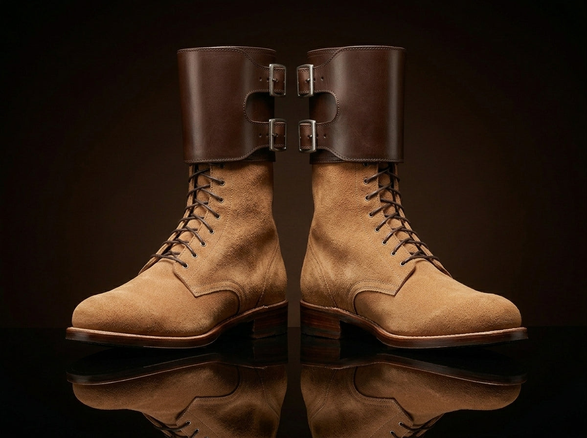 Front view of NOIRTIDE handmade M43 leather combat boots