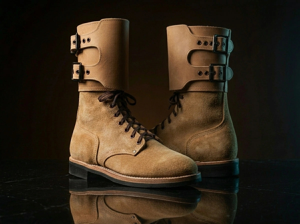 Leather texture on NOIRTIDE M43 WWII combat boots — made to order