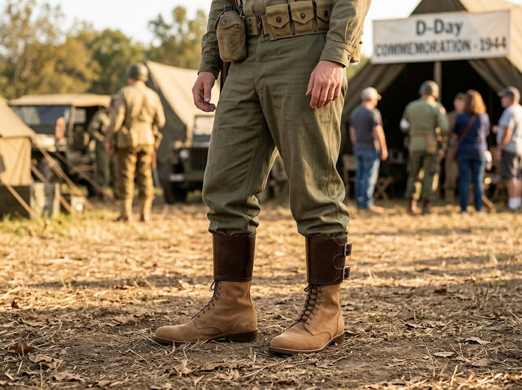 M43 combat boots worn at WWII historical reenactment event