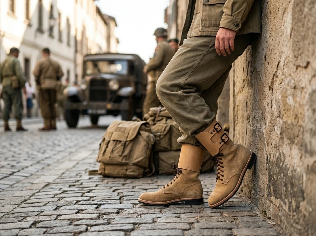 M43 combat boots worn at WWII historical reenactment event