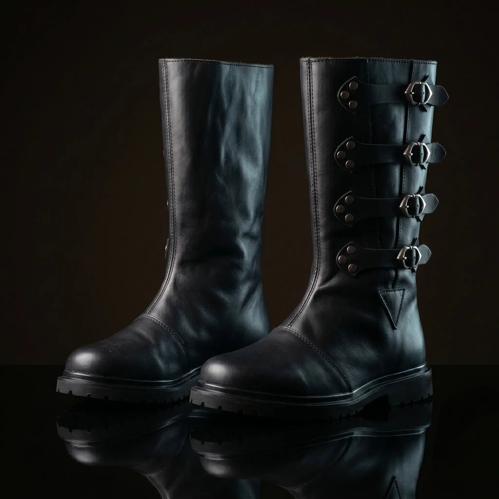Shaft detail on handmade medieval Duncan boots by NOIRTIDE