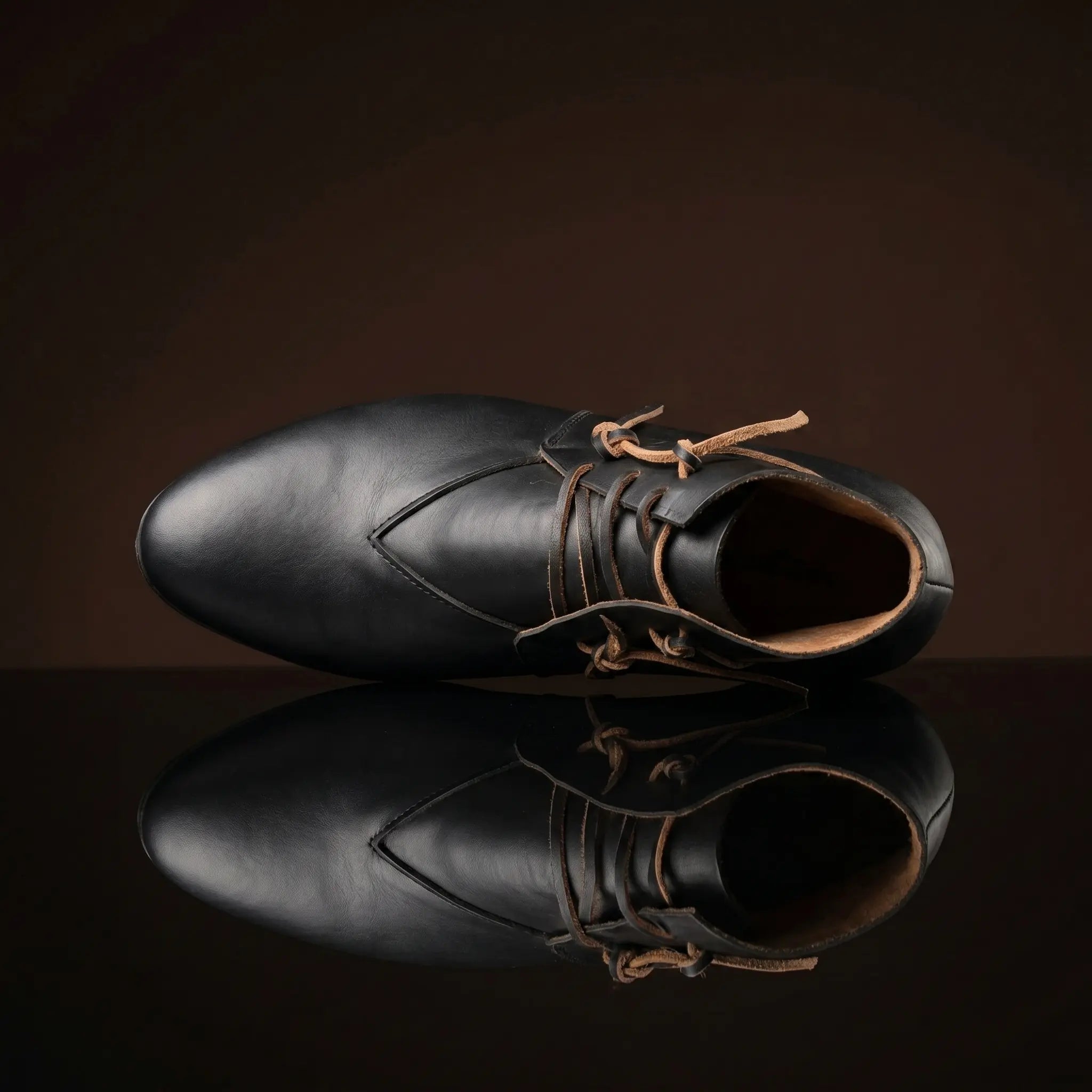 Shaft detail on handmade medieval peasant boots by NOIRTIDE