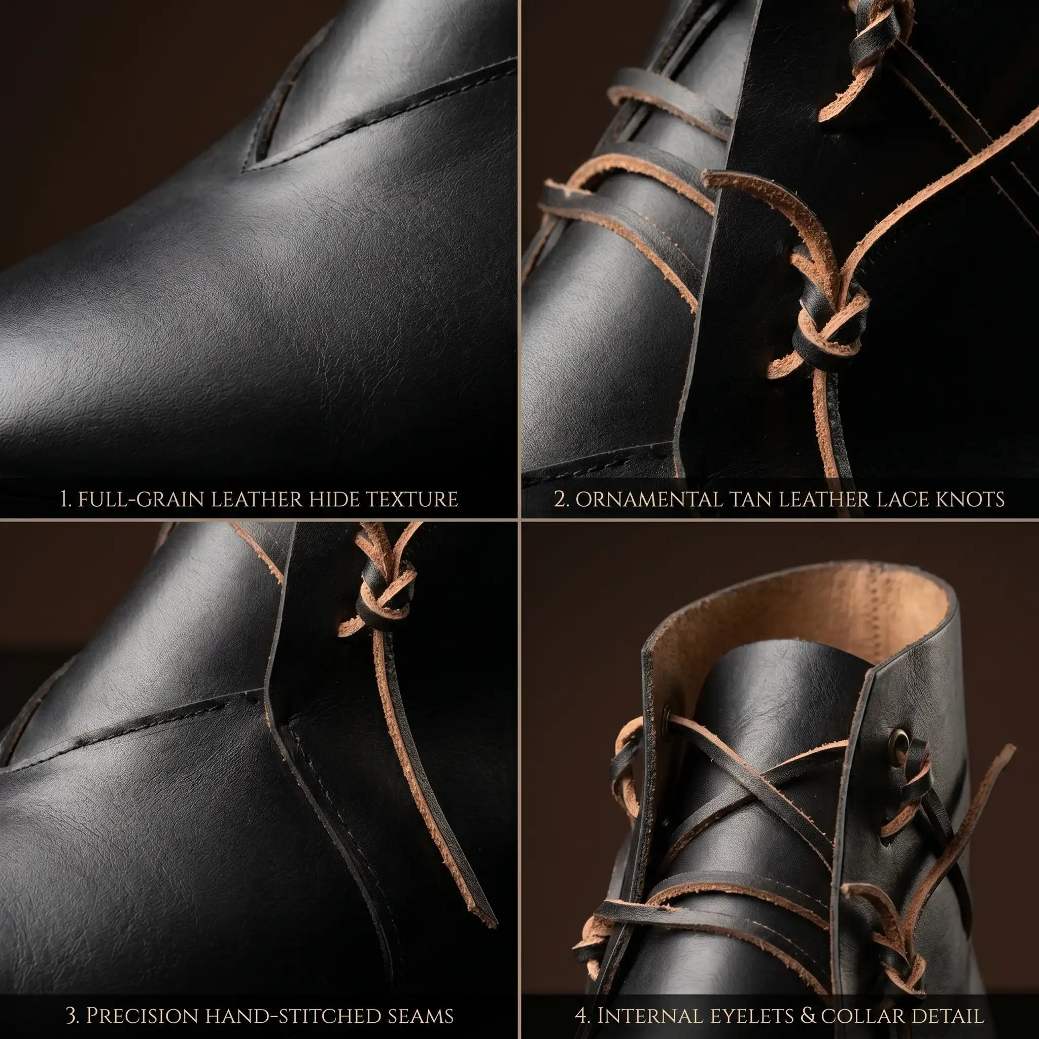 Leather texture on NOIRTIDE medieval peasant boots