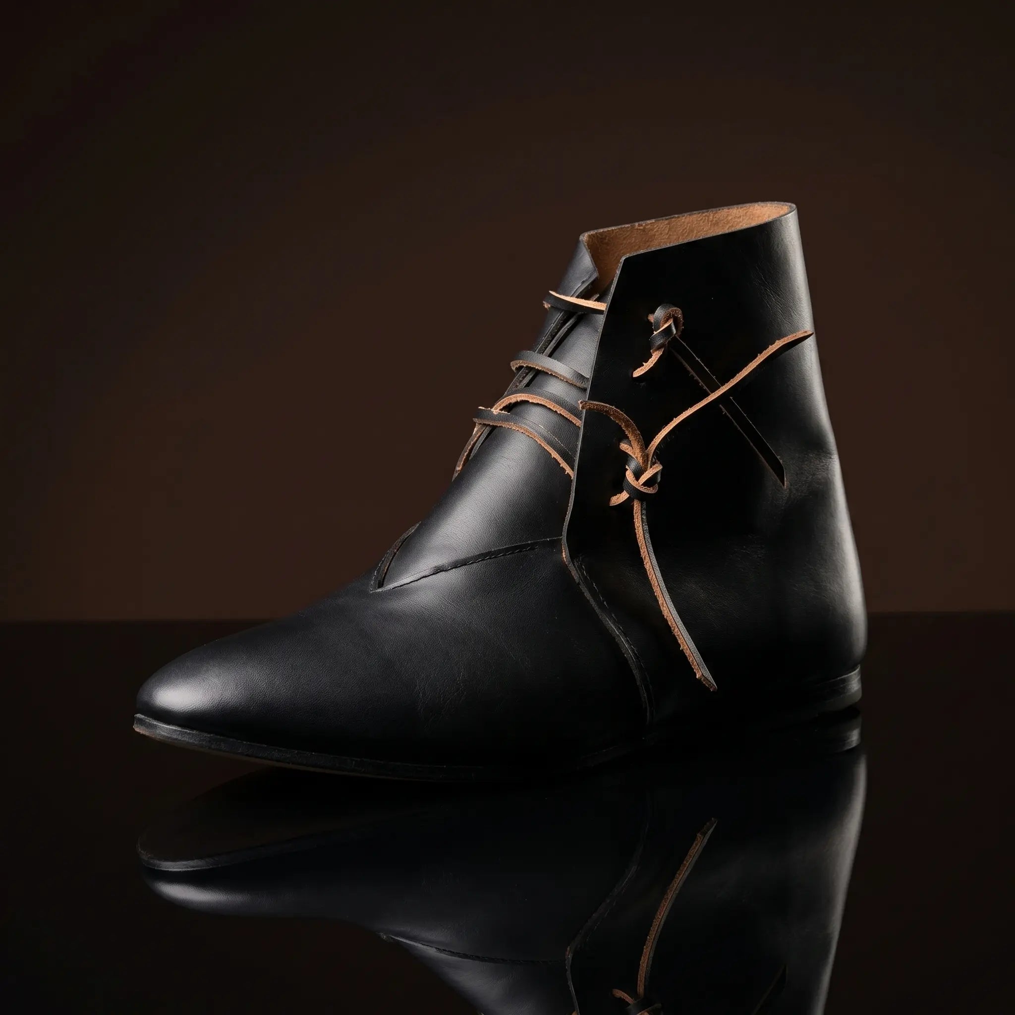 Medieval peasant leather boots — handmade for LARP by NOIRTIDE