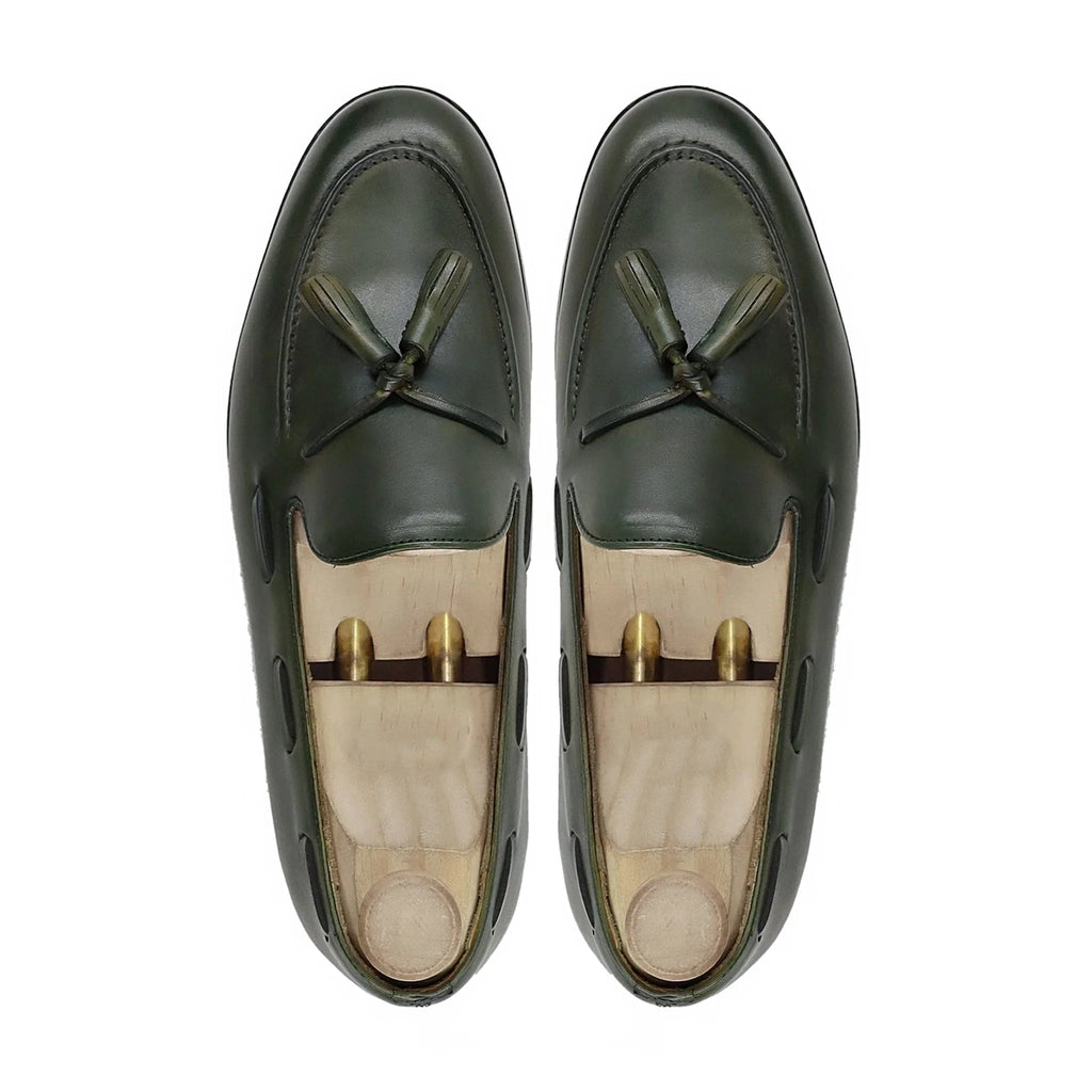 Noirtide Men’s Dark Green Calf Leather Tassel Loafer