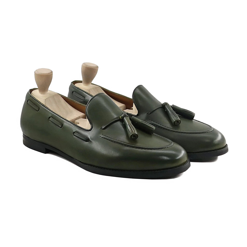 Noirtide Men’s Dark Green Calf Leather Tassel Loafer