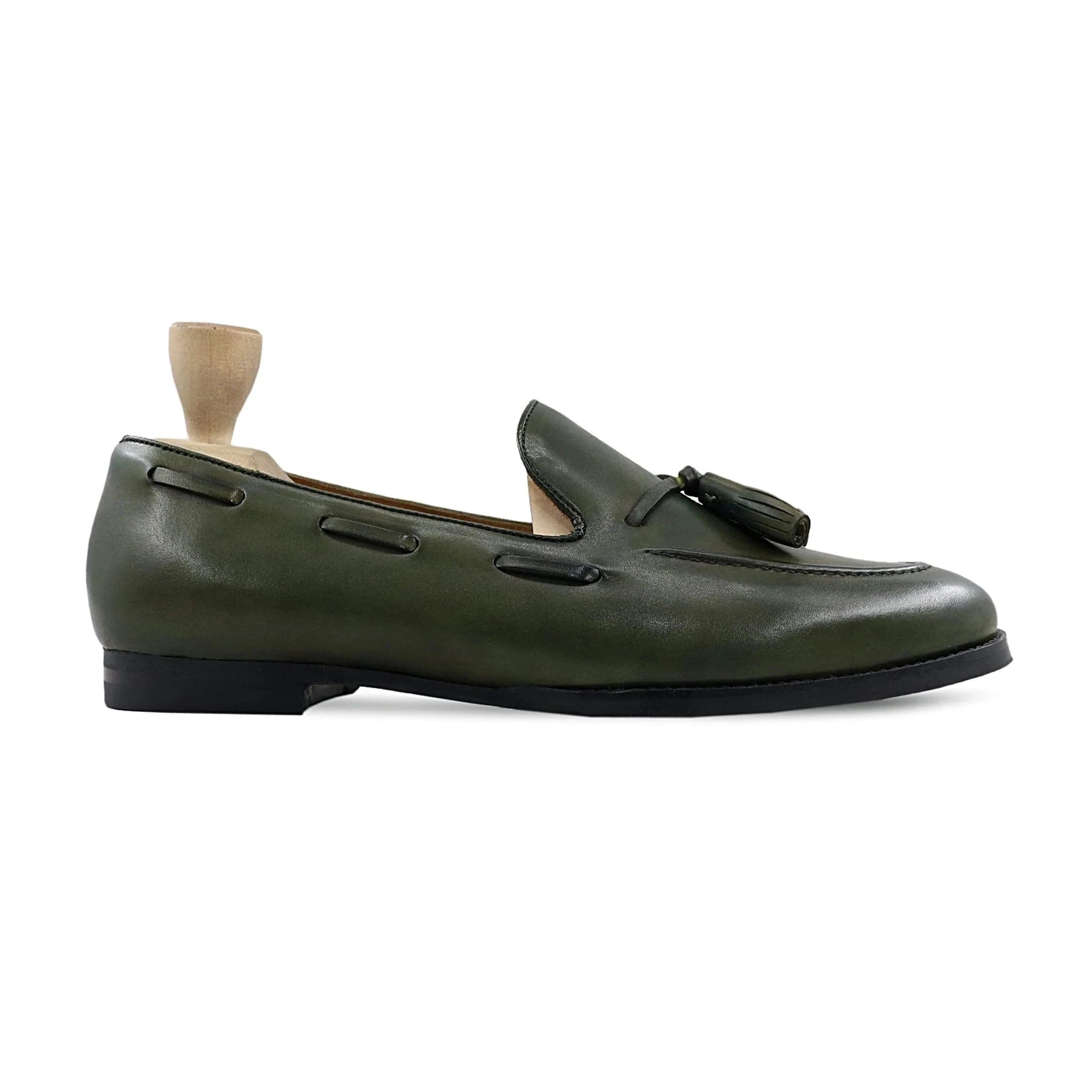 Noirtide Men’s Dark Green Calf Leather Tassel Loafer