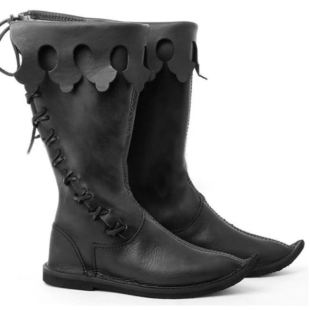 noirtide Men's Lace Up Viking custom Boots, Medieval High Boots, Pirate Captain Leather Boots