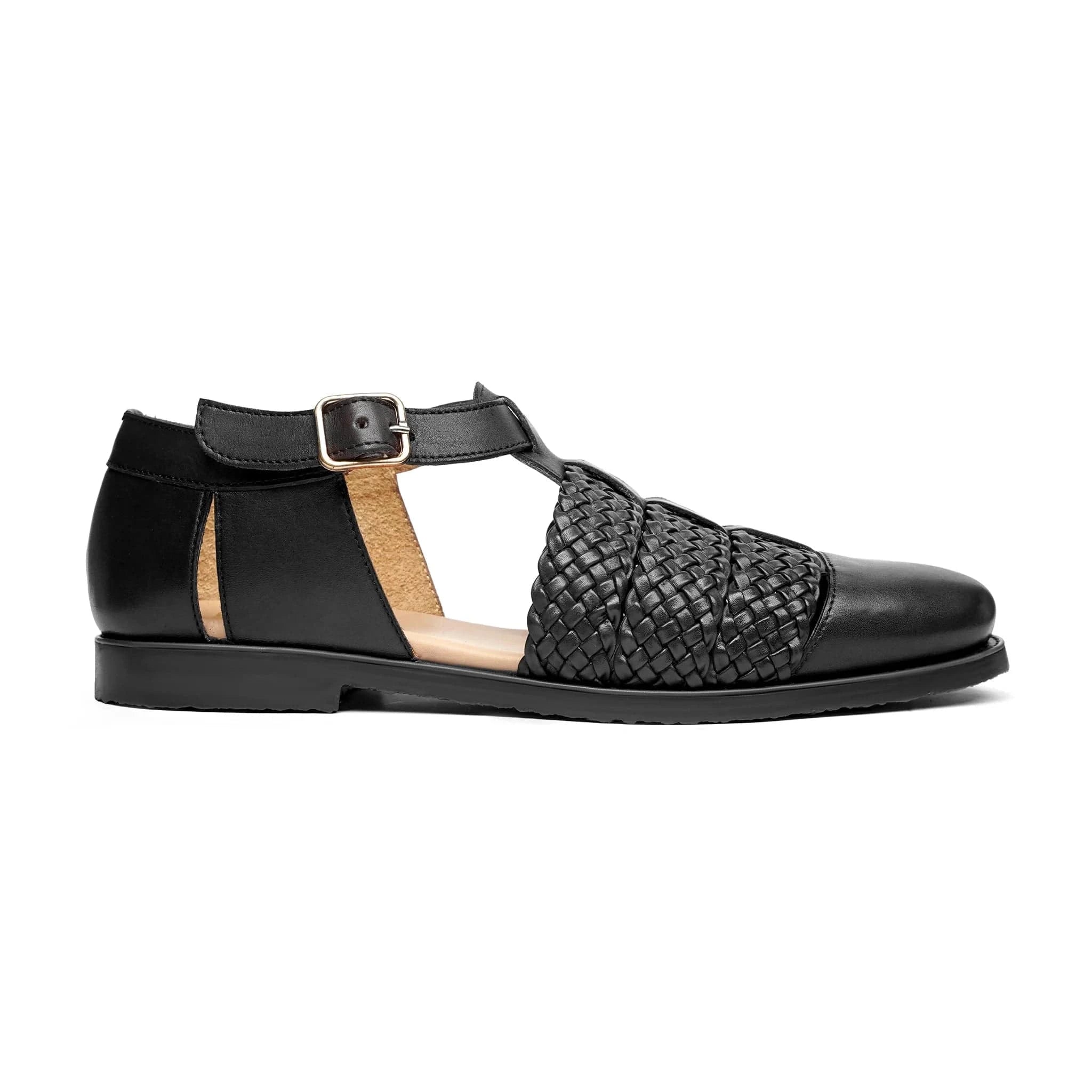 Noirtide Mens Black Hand Woven Leather Sandal
