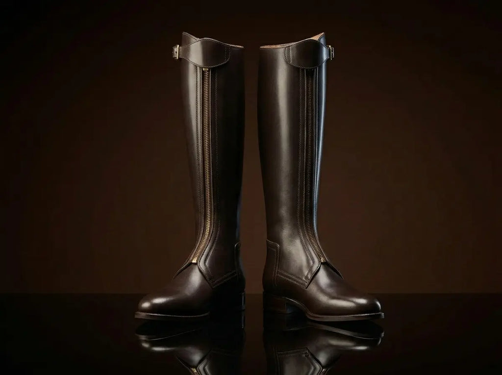 Tall shaft detail on men's equestrian polo riding boots — made to order