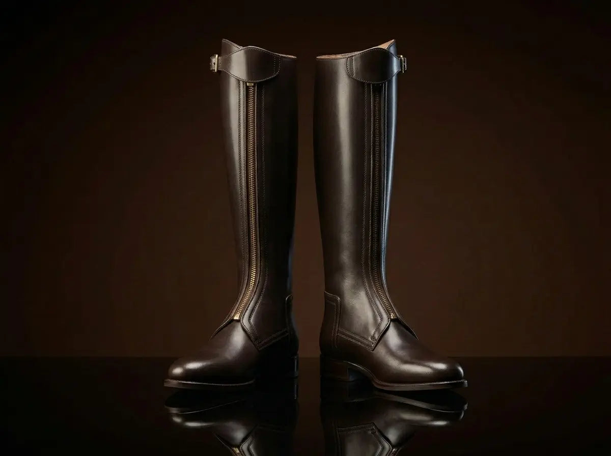 Tall shaft detail on men's equestrian polo riding boots — made to order