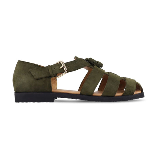 Noirtide Mens Olive Green Kid Suede Sanda