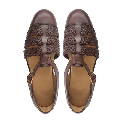 Noirtide Mens Reddish Brown Hand-Woven Leather Sandal