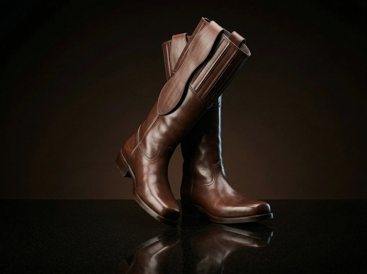 Front view of NOIRTIDE authentic mule ear western shooter boots