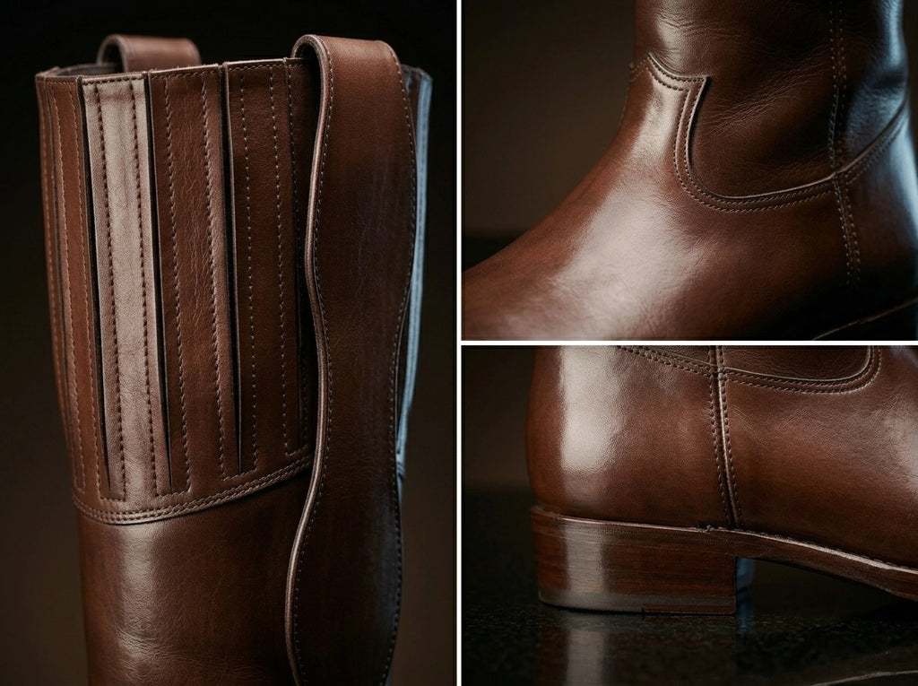 Tall shaft on handmade mule ear preacher boots — made to order by NOIRTIDE