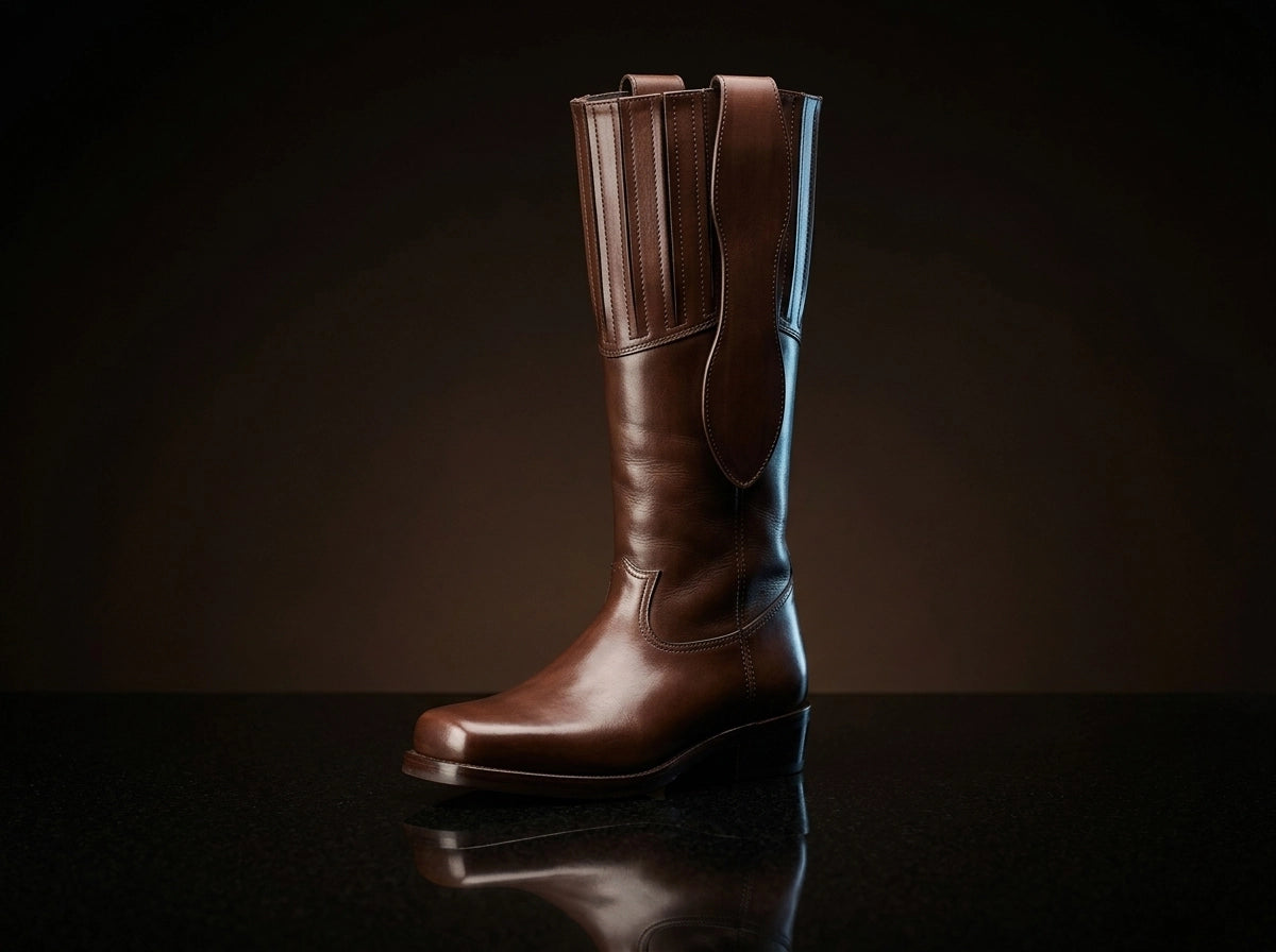 Mule ear preacher shooter boots in leather — handmade by NOIRTIDE