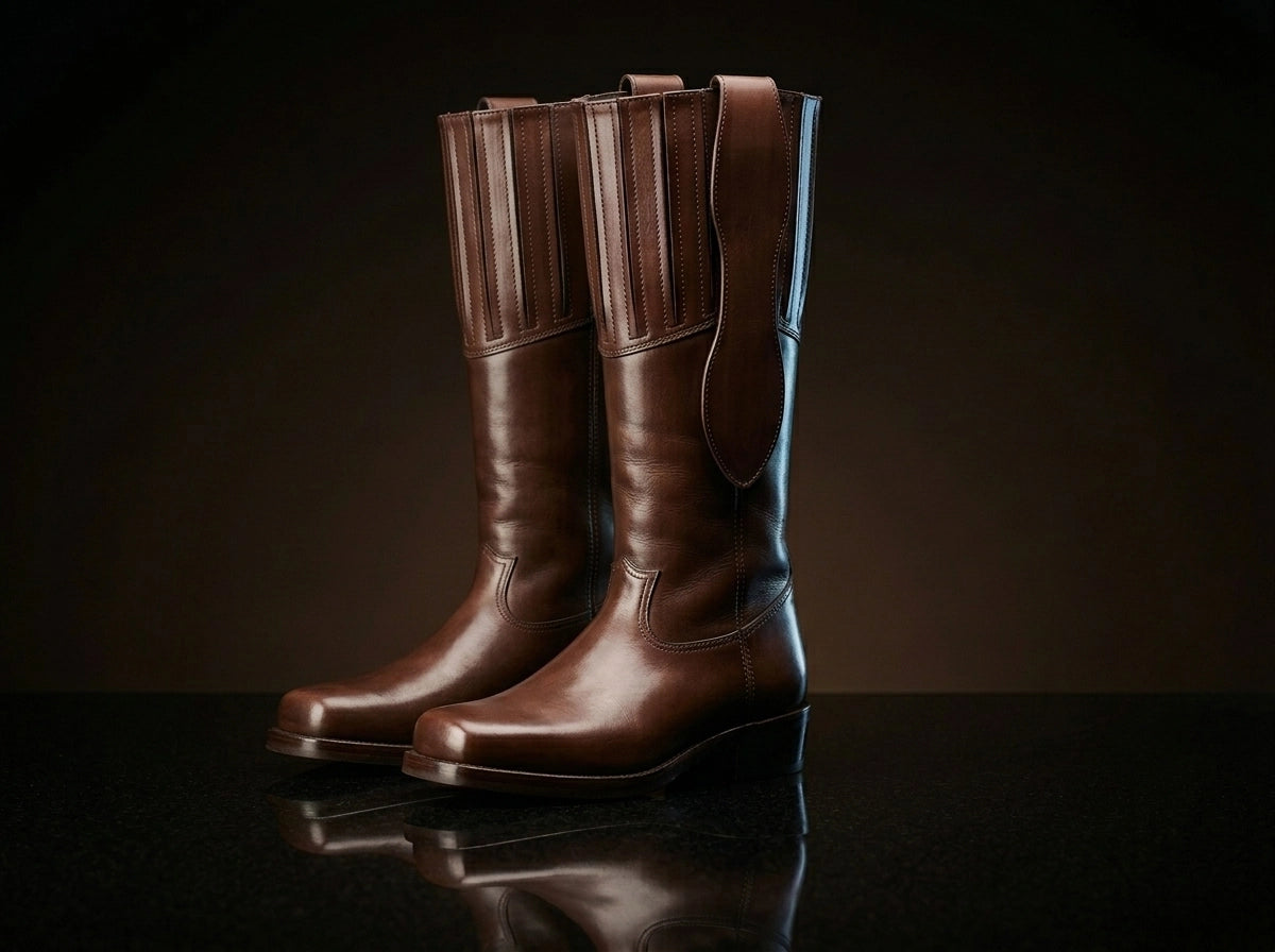 Mule ear preacher shooter boots in leather — handmade by NOIRTIDE