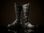 Tall shaft detail on multi-buckle black renaissance boots by NOIRTIDE