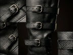 Leather texture on NOIRTIDE multi-buckle knee-high black renaissance boots