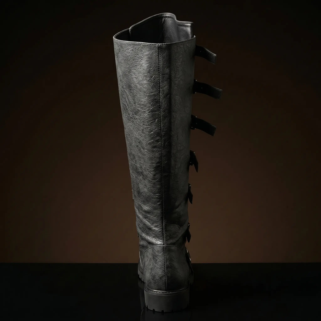 Tall shaft detail on multi-buckle renaissance boots by NOIRTIDE